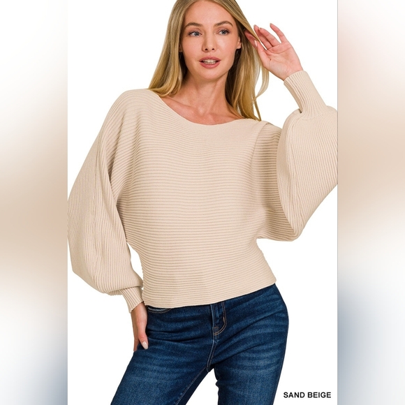 Zenana Outfitters Sweaters - Zenana Boat Neck Balloon Sleeve Sweater
